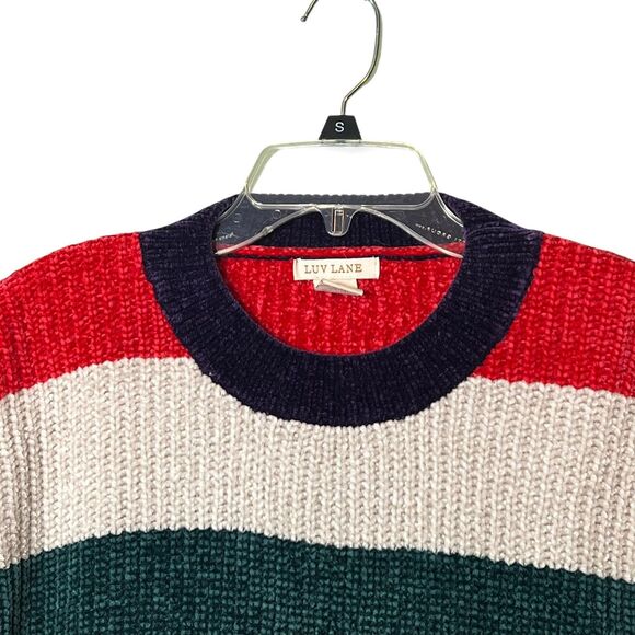 LUV LANE Sweater Womens Medium Multicolor Striped Cropped Chunky Knit Crewneck - Picture 10 of 12